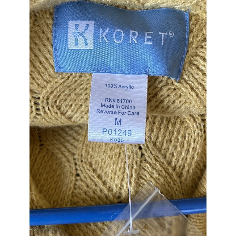 Cardigan Sweater Button Front Basket Weave Knit Yellow Women's NOS Sz Med - Picture 3 of 3
